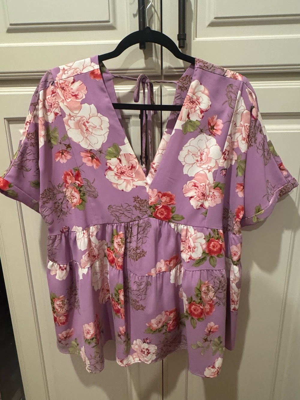 entro Lavender Floral Tie-Back Peplum Tunic